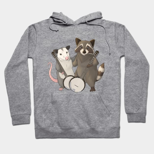 Opossum and Raccoon with banjos Hoodie by Mehu Art